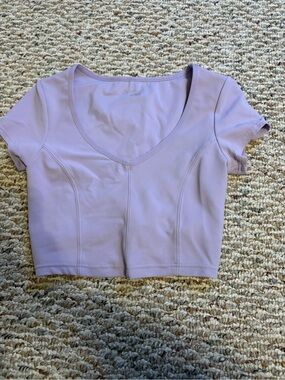 Purple V-Neck Short Sleeve Crop Top - Women's